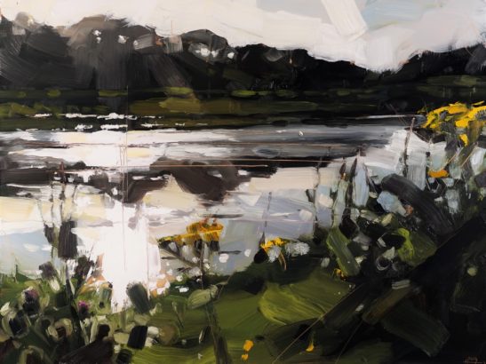 1 River Taw Evening Thistles 46 x 61 cm oil on board
