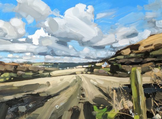 Bright and Blustery Spring evening Codden Hill 46 x 62 cm oil on board