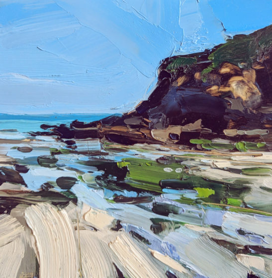 Hot blue Chapel Point Cove 20 x 20 cm oil on board