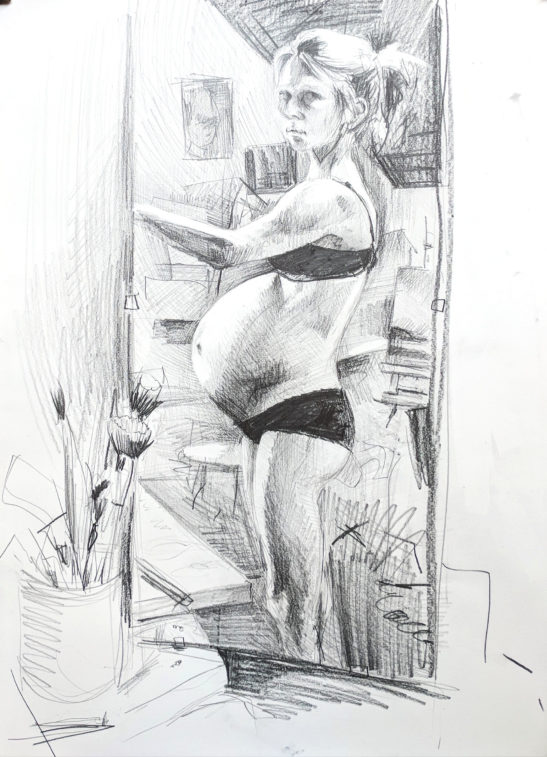 Self Portrait 37 weeks 29 x 41 cm pencil on paper