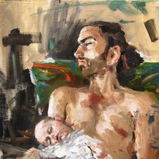 16 father son 33 x 33 cm oil on board