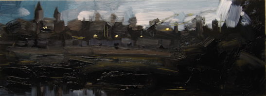 24.5 saone at tournus 50 x 18 cm oil on board