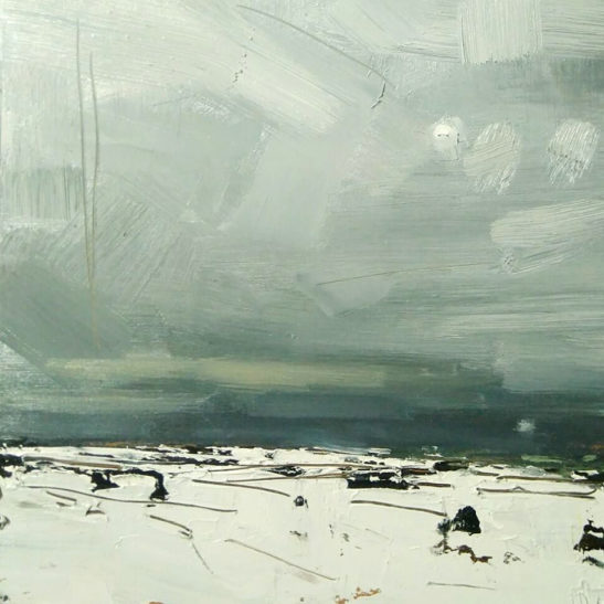 26 Weak Wintery Sun over Exmoor 20 x 20 cm oil on board