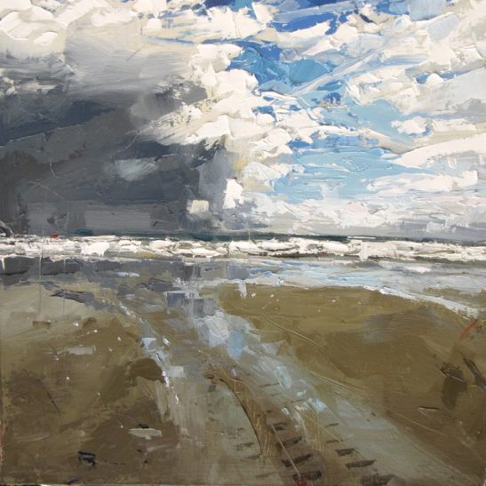 34 a passing squall whitsand bay 50 x 50 cm oil on board