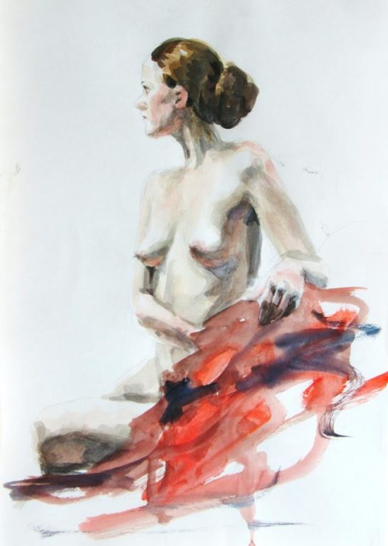 red dressing gown 30 x 40 cm watercolour