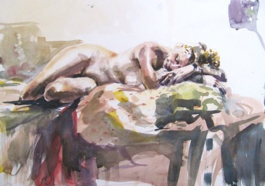 sleeping woman watercolour