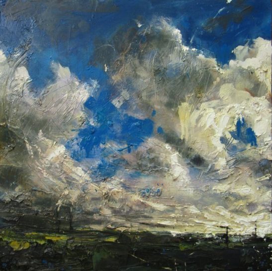 south downs dusk oil on board