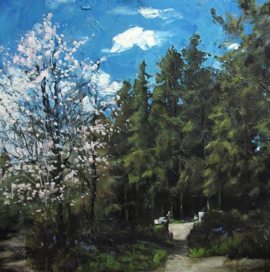 spring eggesford forest 100 x 100 cm oil on board