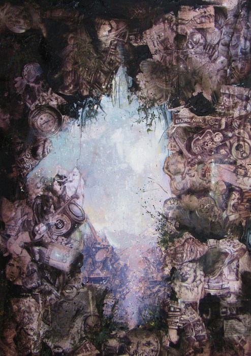 the gate in the rock mixed media 53 x 83 cm