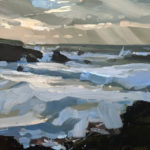 BIg waves at Porthcothan 30 x 50 cm oil on board