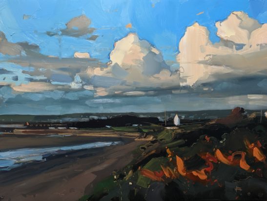 Sea Buckthorn and Storm Clouds Instow 46 x 61 cm oil on board