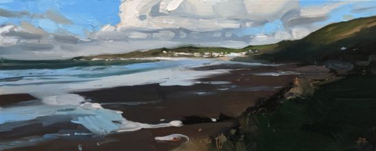 Woolacombe from Puttsborough 20 x 50 cm oil on board