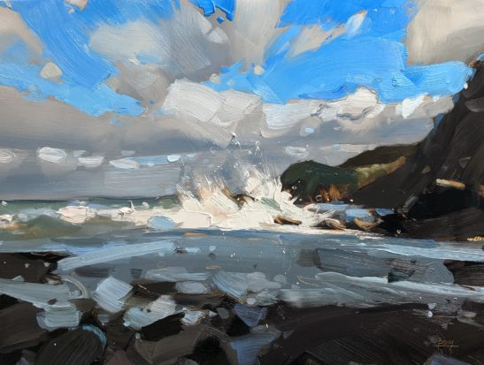 Woody Bay Beach 22 x 20 cm oil on board