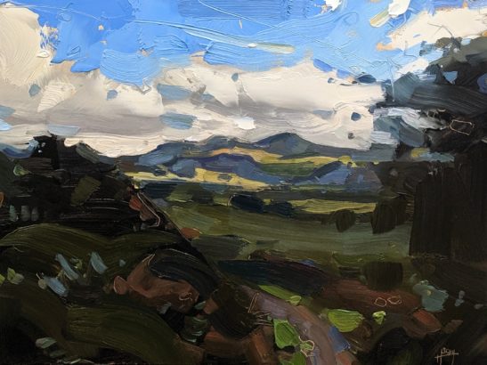 Blue Hills Near Arthog 22x30cm oil on board