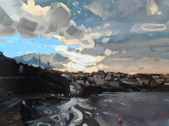 Rainclouds gathering Portscatho 46 x 61 cm oil on board