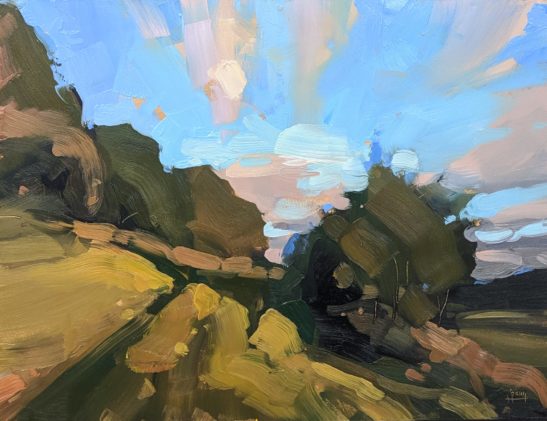 Golden Hour Bishops Tawton 22 x 30 cm oil on board