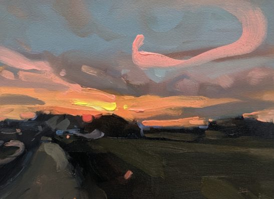 Pontaubault Red Sky 20 x 29 cm oil on paper