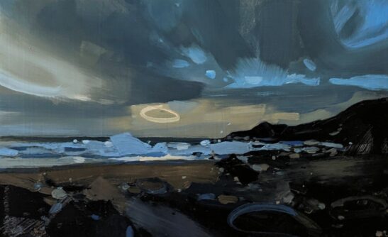 Evening, Coombesgate Beach (30 x 50 cm) oil on board