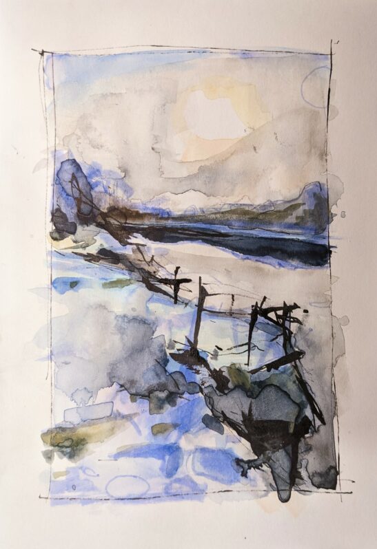 Icy River Taw (watercolours )