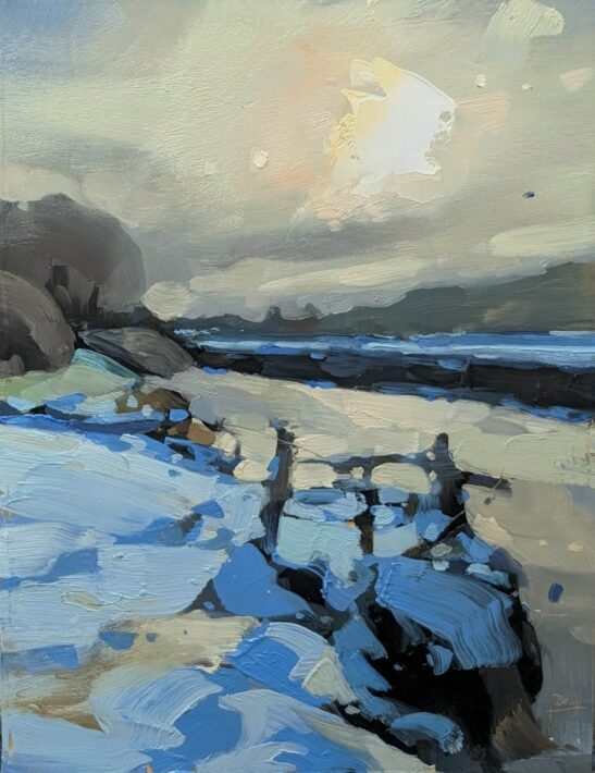 Icy sky, River Taw, (22 x 30 cm) oil on board