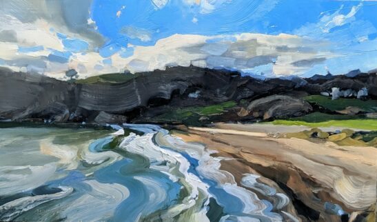 Porthluney Cove (30 x 50 cm) oil on board