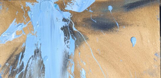 Abstract Landscape, Blue and Gold (12 x 23 cm) oil on paper
