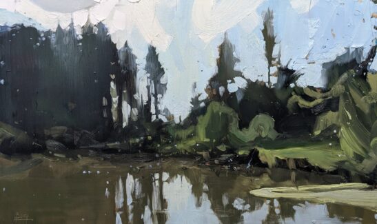 Beavers and herons (30 x 50 cm) oil on board