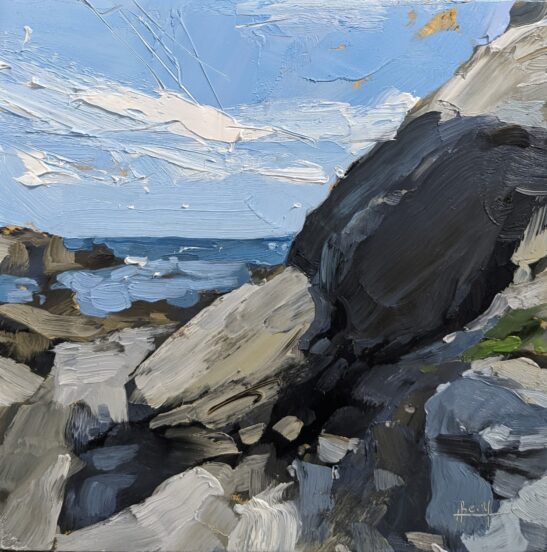 Devil's Kitchen, Lundy (20 x 20 cm) oil on board
