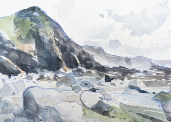 Sandy Mouth Beach, watercolours