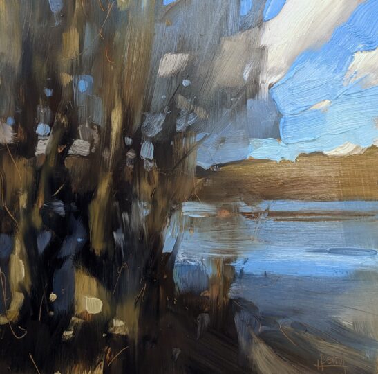 Bosley Mere (20 x 20 cm) oil on board