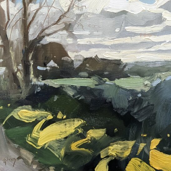 Daffodils on the Day Elliot was born (15 x 15 cm) oil on paper